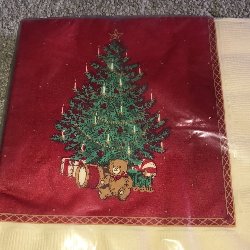 Hallmark Vintage Deadstock Napkins‎ Packs Christmas Tree Teddy Bear Drums Print